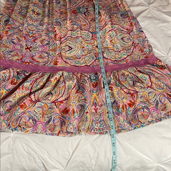 NWT Raga Multicolor Paisley Ruffle Hem Boho Maxi Dress with Pink Lace Accent - Picture 8 of 8